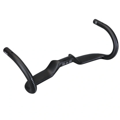 Black carbon fibre bicycle handlebar with bent design showing 125mm vertical rise measurement