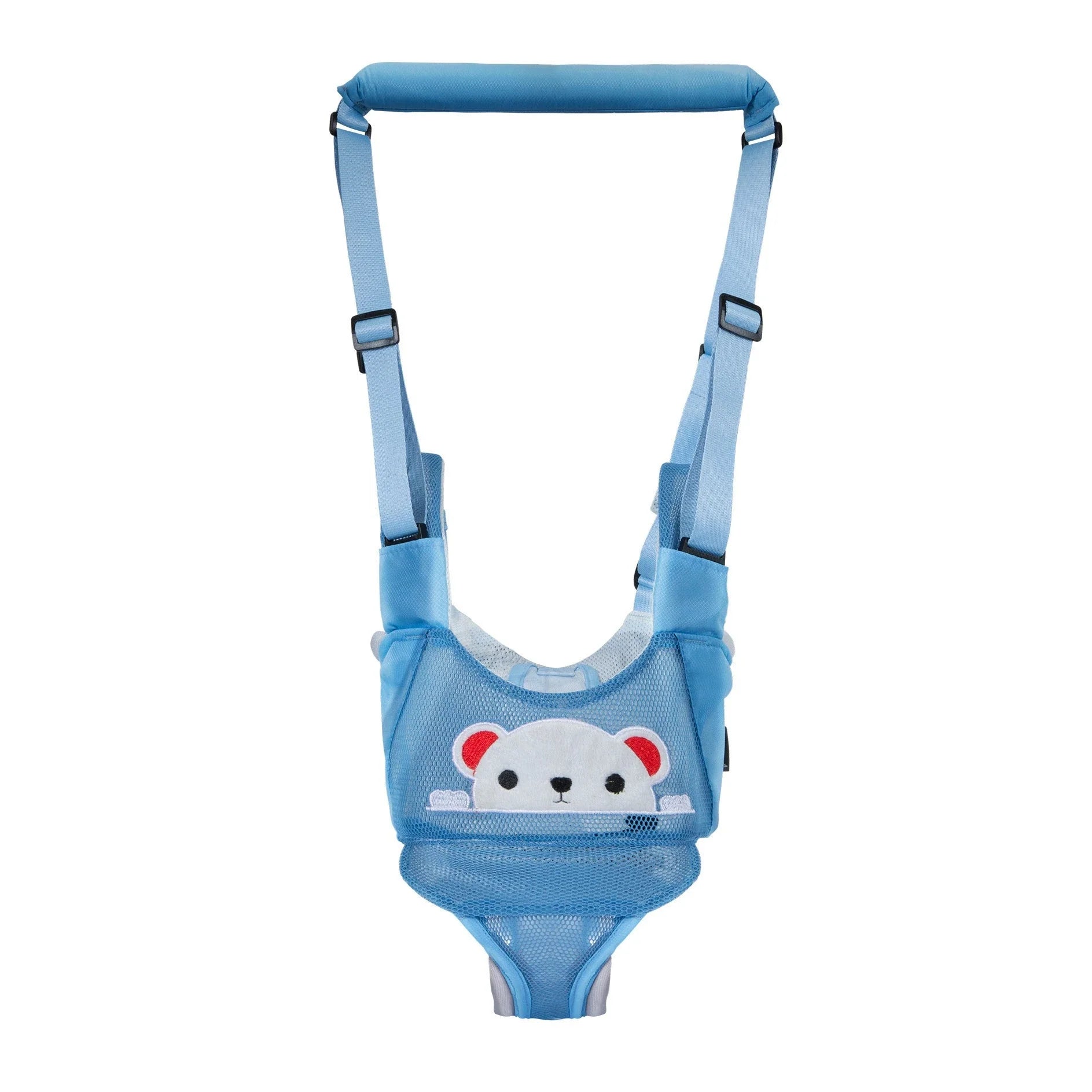 Hands-free baby walking harness in various colors, designed to support and guide toddlers during the early walking stages