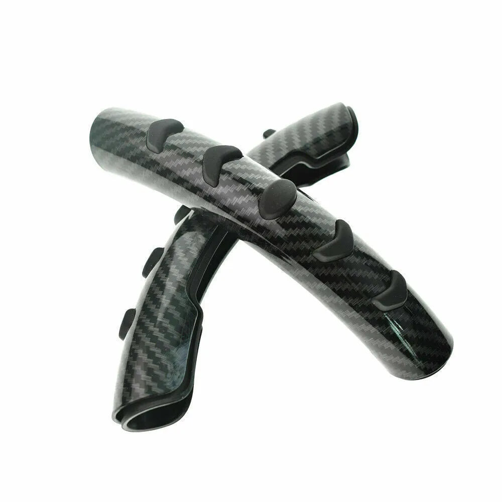 Carbon fibre black woven anti-slip sleeve for a 38cm car steering wheel.