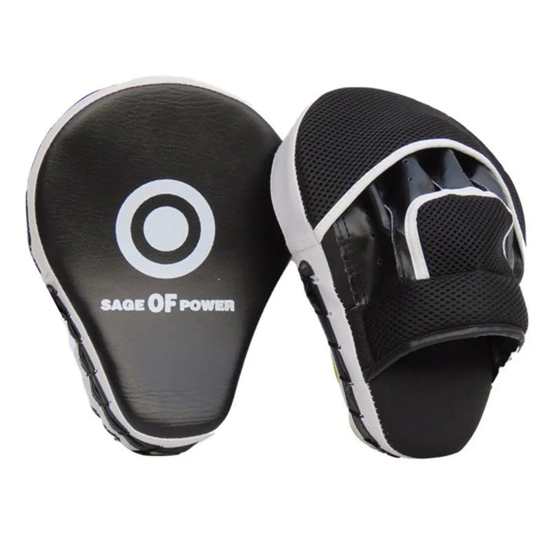 Red and black martial arts hand target kick pad for boxing and taekwondo training drills.
