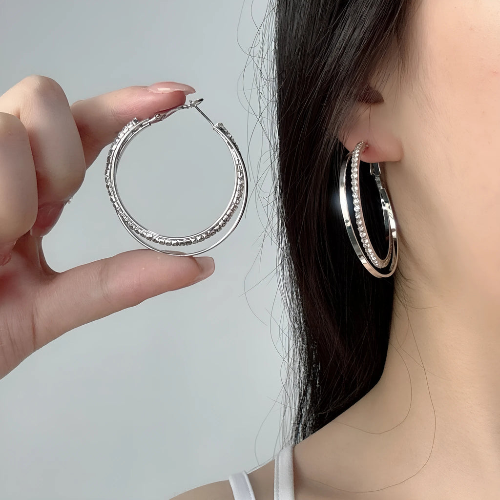 Alloy circle earrings for women gold silver 5cm 4.5cm Korean simple temperament style