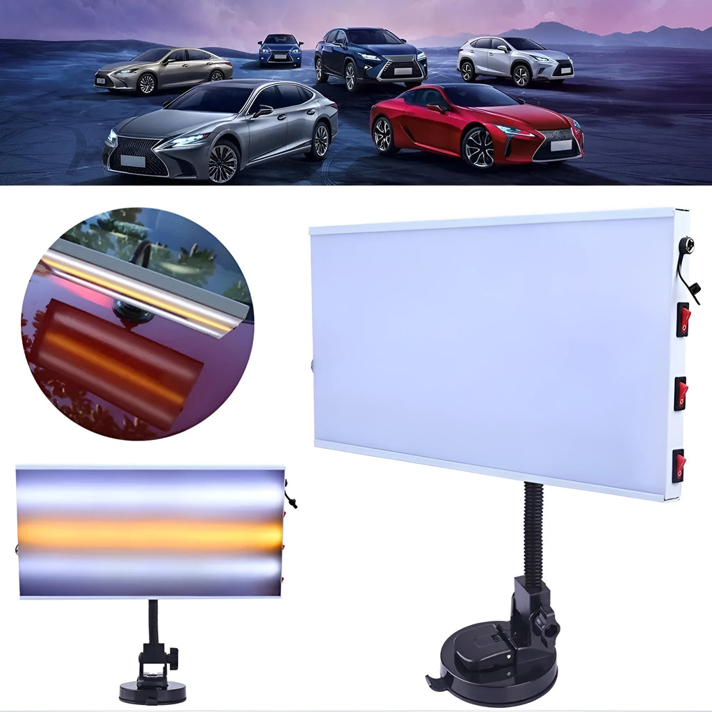 White car dent repair detector kit with concave inspection light and metal construction for professional automotive bodywork