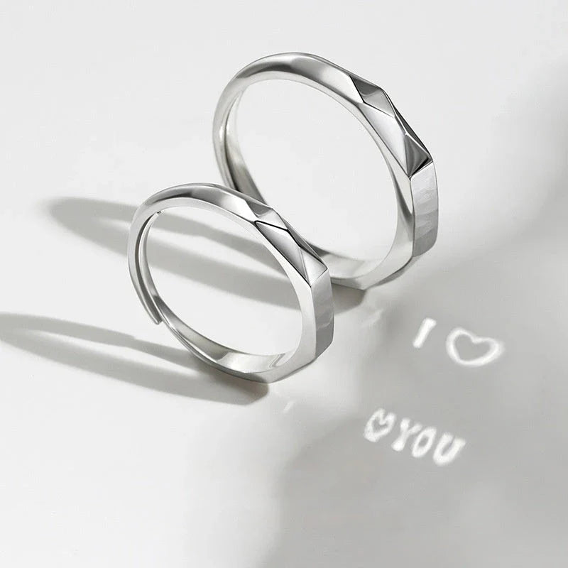 S925 Sterling Silver Love Pattern Rings for couples with adjustable opening