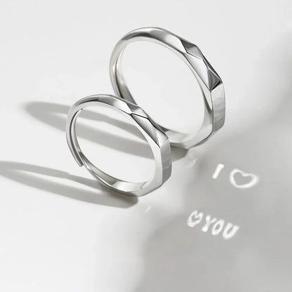 S925 Sterling Silver Love Pattern Rings for couples with adjustable opening