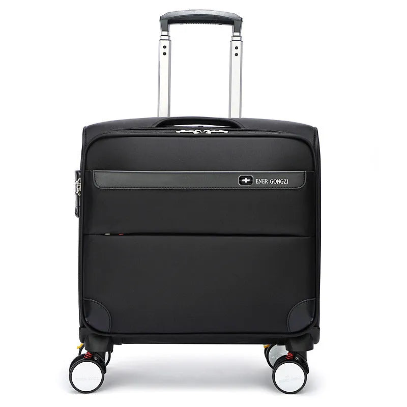 Black 18-inch Oxford cloth business travel suitcase with pull handle and wheels