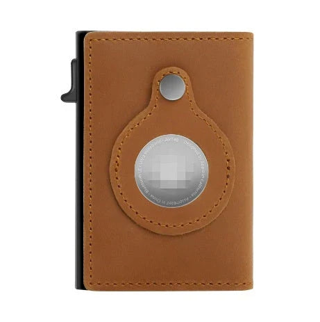 Premium RFID-blocking leather wallet with multiple card slots and dedicated compartments for cash and tracking devices