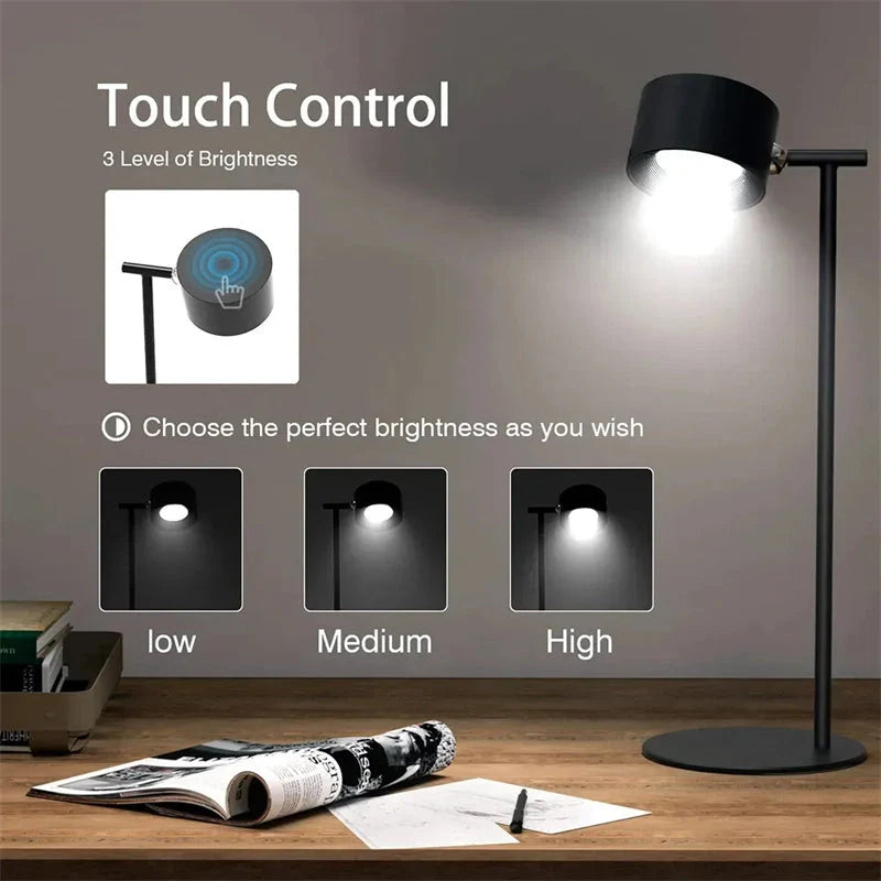 Magnetic Touchable LED USB Rechargeable Table Lamp with 360° rotation and cordless design