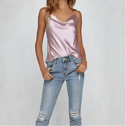 Purple black silky satin camisole sleeveless tank top in size M, adjustable straps, 96% polyester for smooth layering