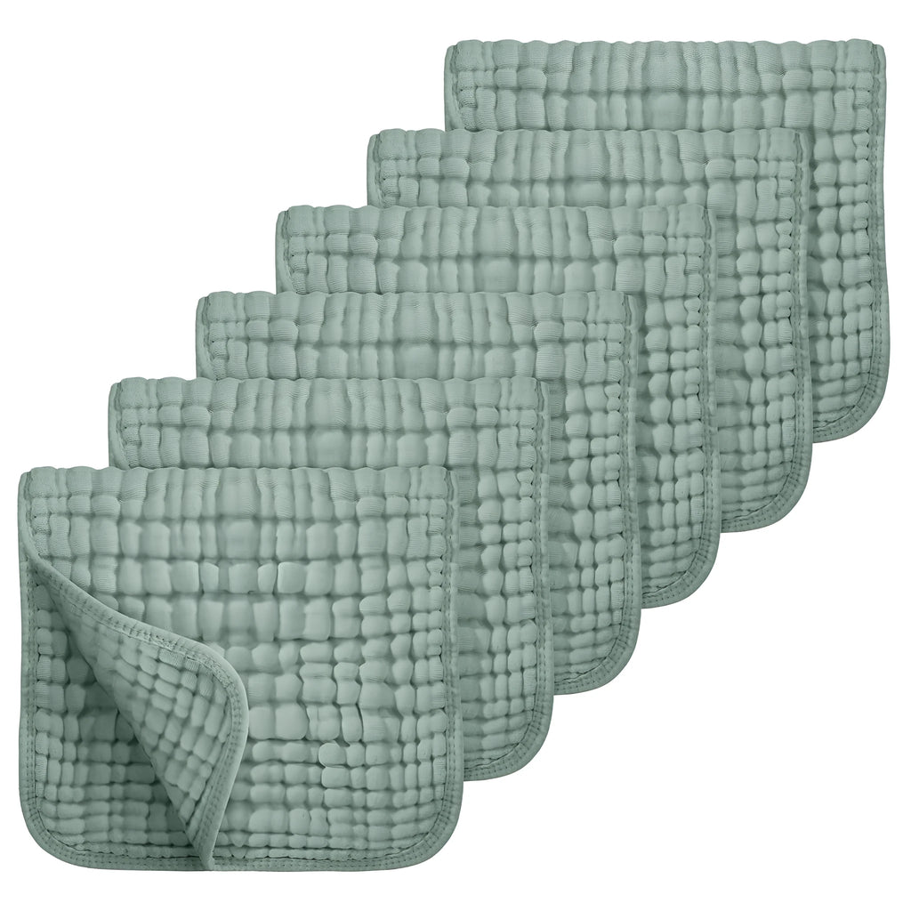 6-pack of large 25x50cm muslin burp cloths in assorted colours on light background