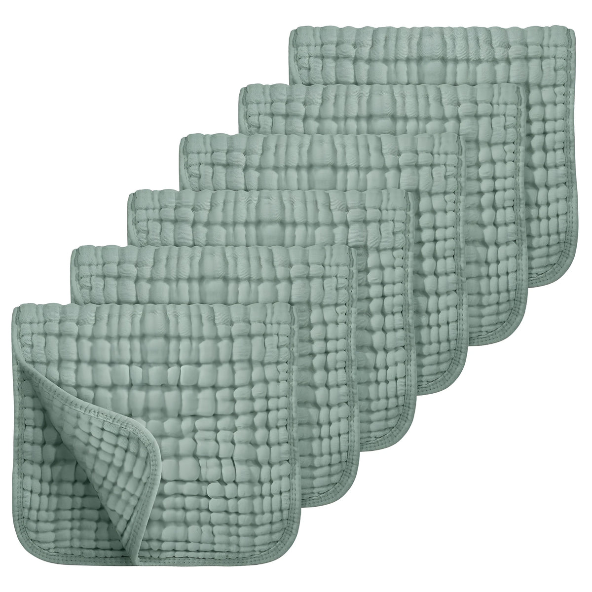 6-pack of large 25x50cm muslin burp cloths in assorted colours on light background