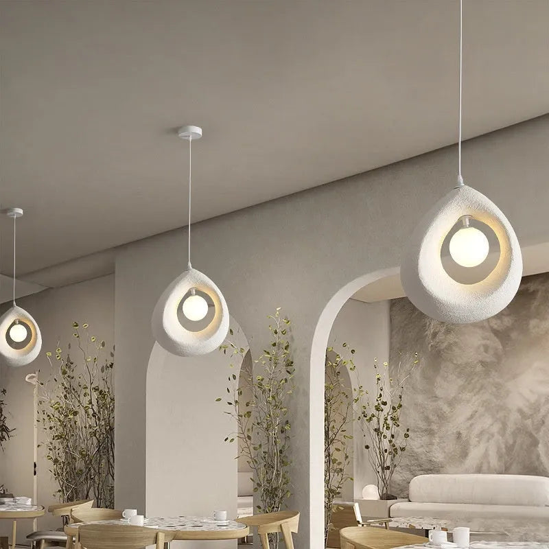 Retro modern pendant chandelier with milky white 32cm diameter lampshade