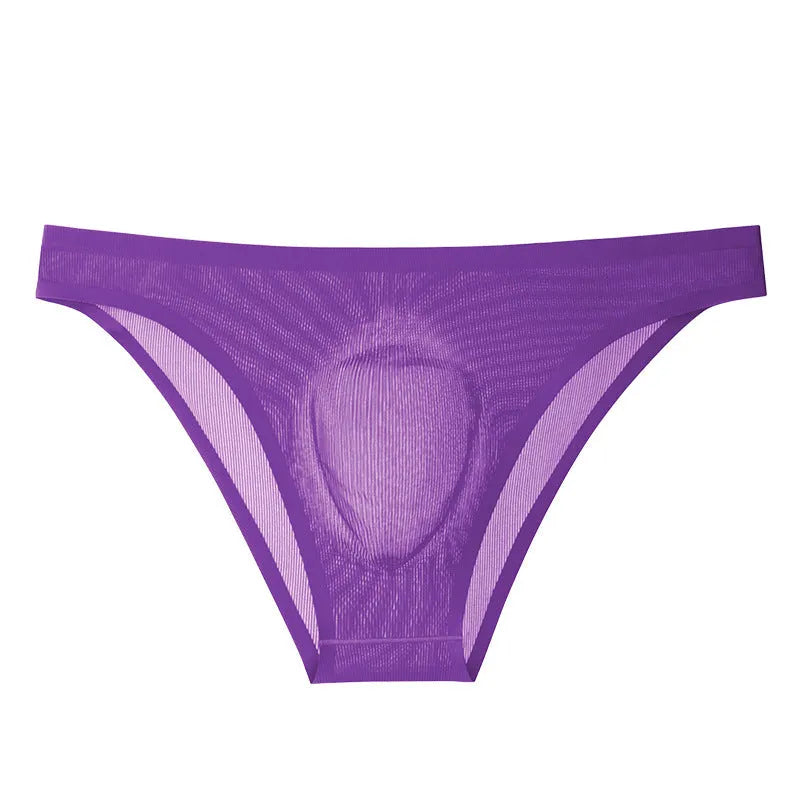 Seamless ice silk low waist briefs in black, shown flat to highlight invisible design.
