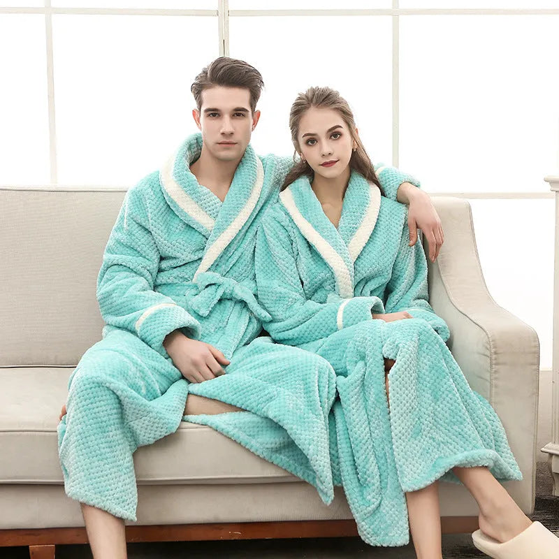 Thick winter couple bathrobe in solid colour, black option, for women and men home wear