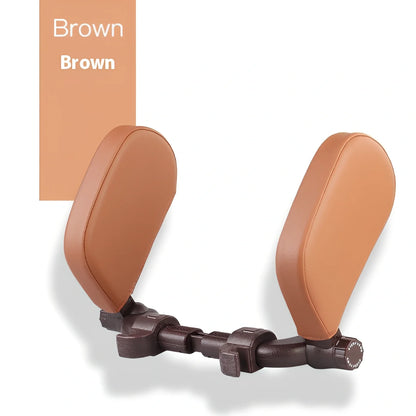 Adjustable car headrest pillow with 36cm bracket and 14cm rotating PU leather cushion