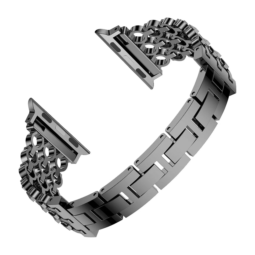 Stainless steel mesh detachable watch strap for iWatch in black, rose gold, and silver, 38-49mm sizes