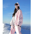 Winter waterproof ski suit set with jacket and trousers in cotton blend fabric, available in pink or black colours