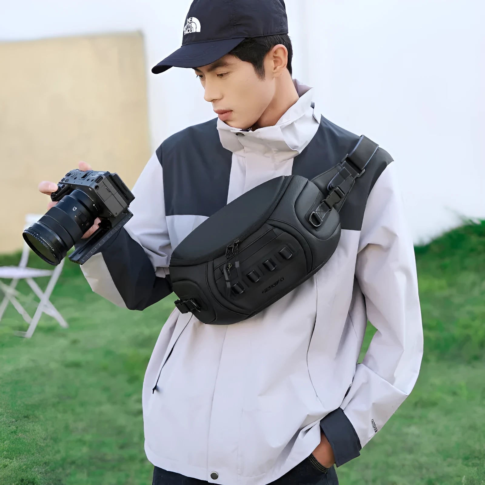 Oxford cloth waterproof camera shoulder bag in black grey or green for DSLR equipment