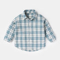 Boys long sleeve cotton shirt with lattice pattern in khaki, light blue, pink, and yellow colours.