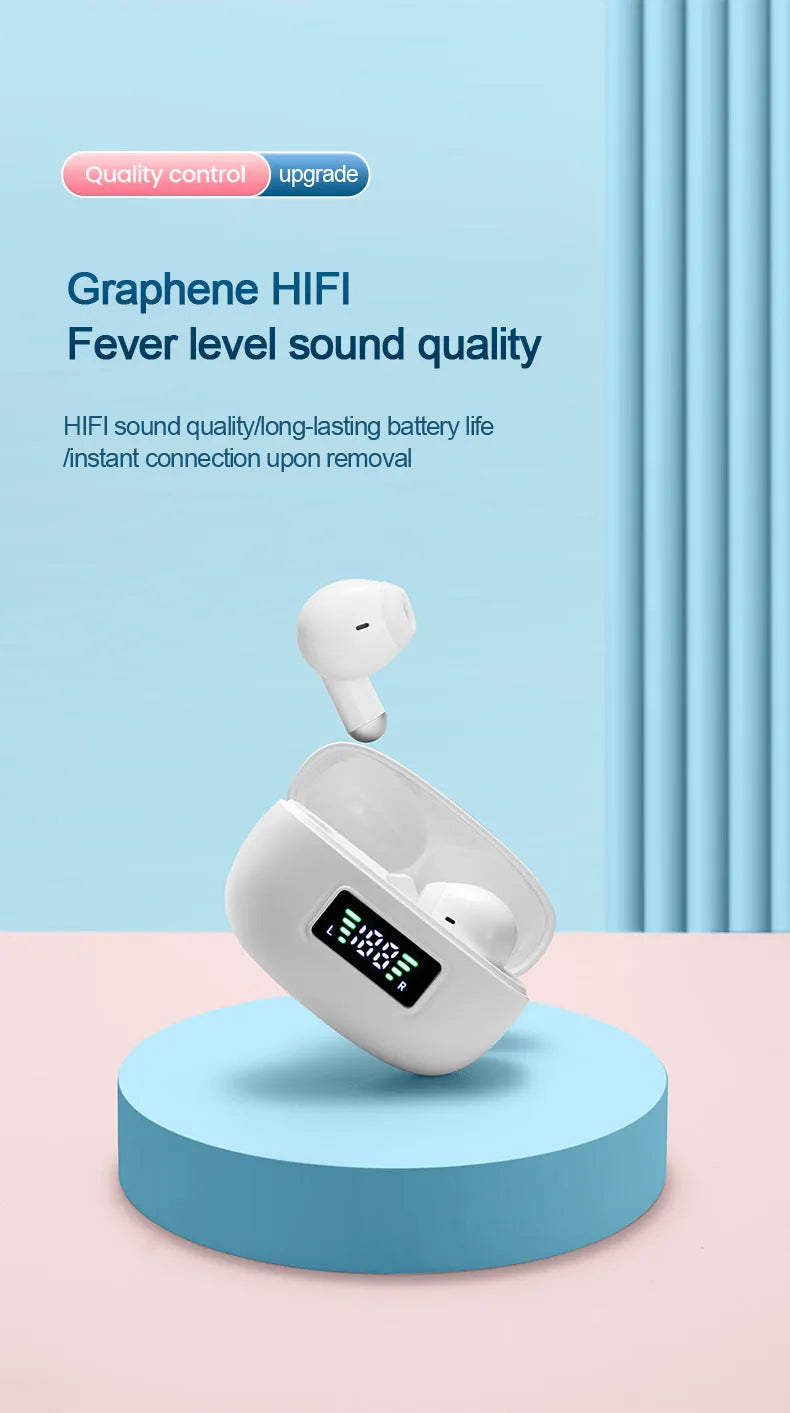 G80 wireless Bluetooth in-ear headset with digital display, white colour, plastic earbud design