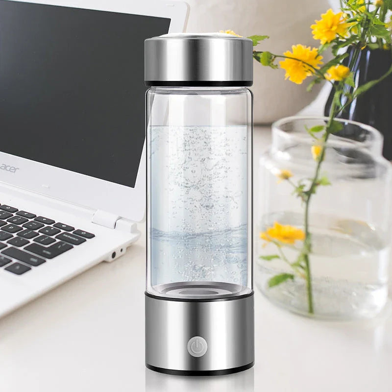 Premium Hydrogen Water Bottle with Rechargeable Generator - Crafted from Borosilicate Glass, Produces Hydrogen-Enriched Water in 3 Minutes, Supports Cellular Health and Nutrient Absorption