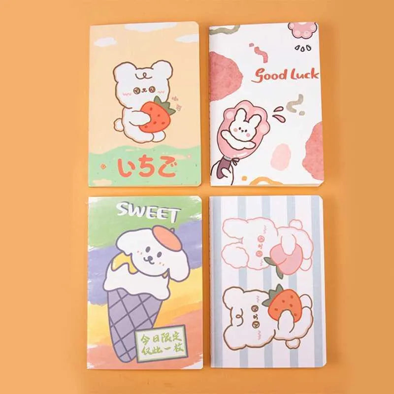 Cartoon A5 notebook with 30 sheets showing one of eight character designs like Strawberry Rabbit or Cute Bear