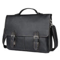Men's retro brown leather business briefcase with adjustable shoulder strap, 38cm length, holds a 15.6-inch laptop.