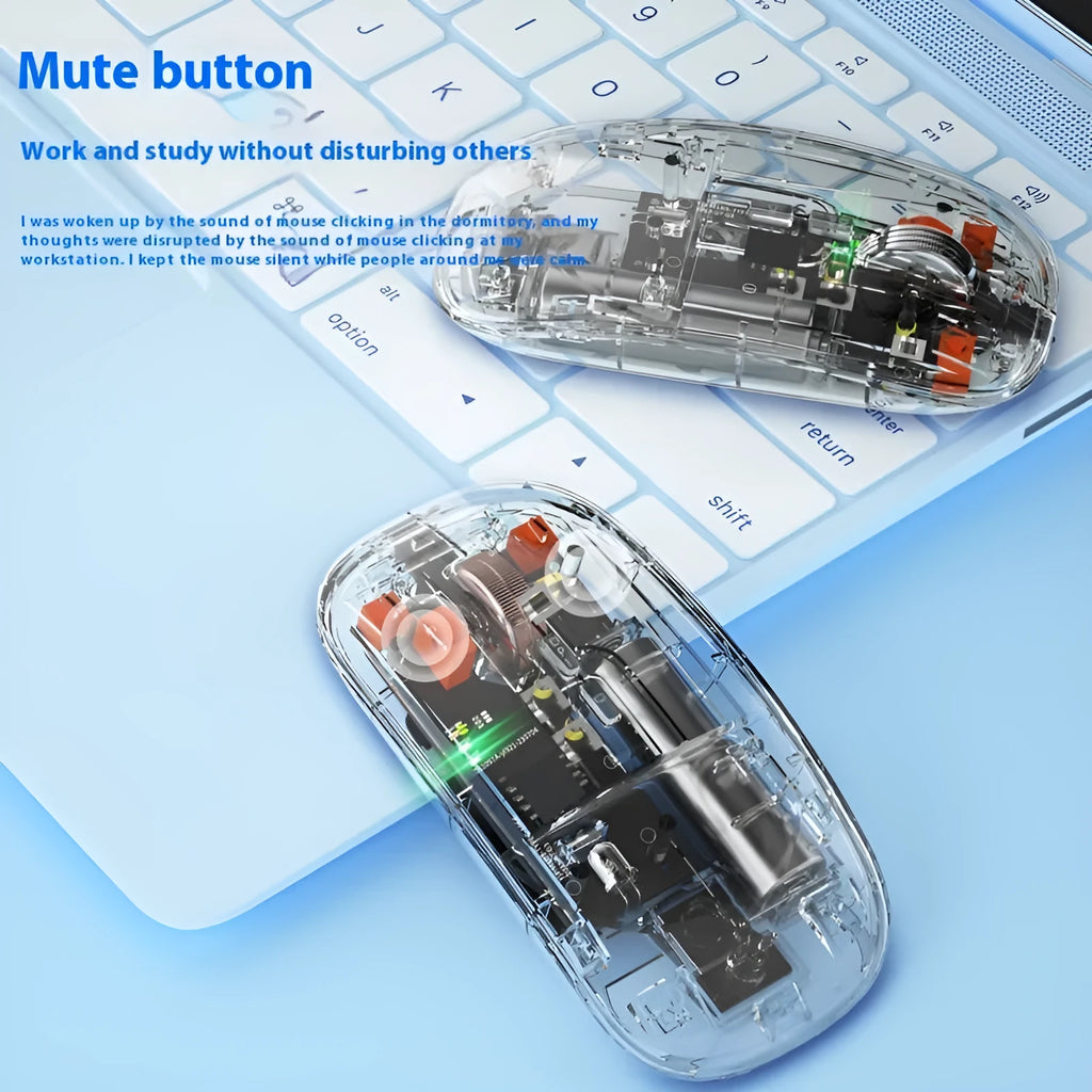 Three-mode self-charging Bluetooth mouse in silver for tablet PC and laptop with compact design