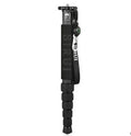 Black carbon fibre SLR camera monopod shown collapsed and extended.