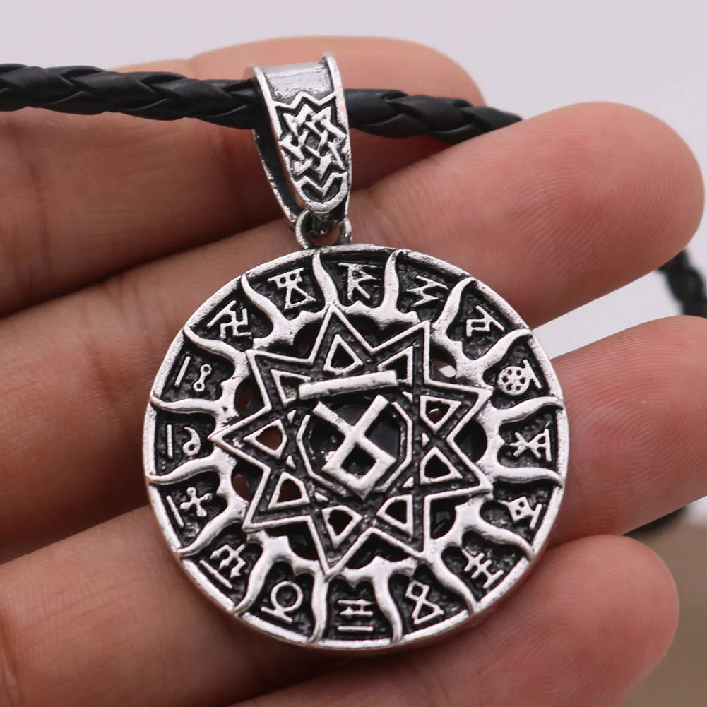 Lunavin ODing logo pendant necklace on antique silver snake bones chain with Nordic myth design.