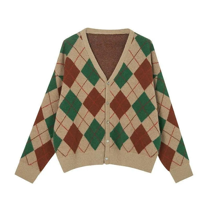 Knitted casual cardigan in acrylic fabric showing pink, green, black, and khaki colour options