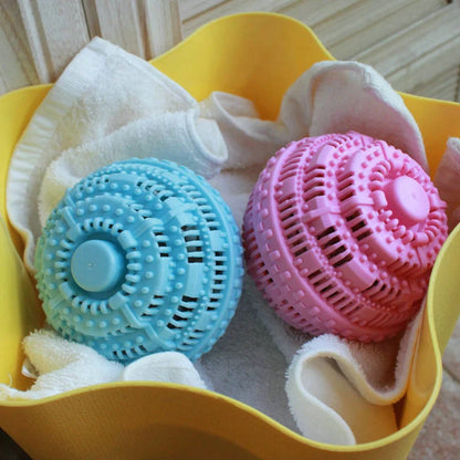 Laundry ball in blue, pink, white, and green for effective clothes cleaning