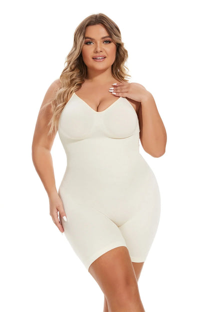 Waist-fitted jumpsuit in black, beige, and brown with belly control and hip-lift design