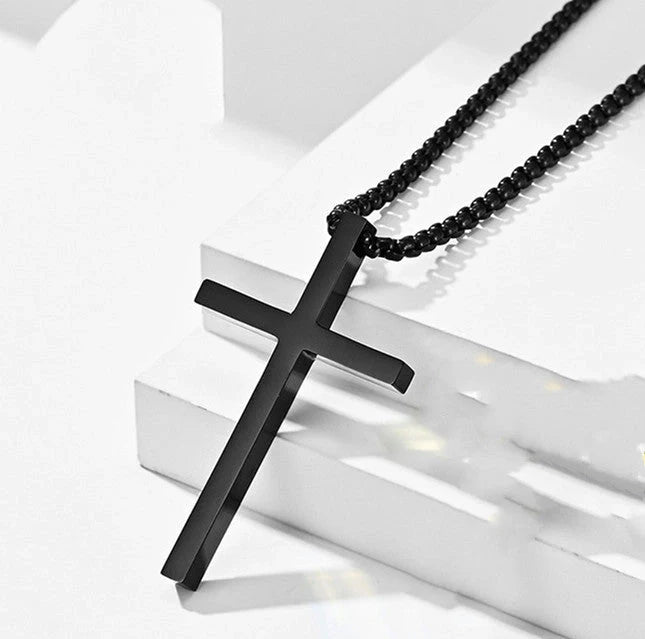 Simple stainless steel cross necklace with adjustable chain, perfect for everyday wear