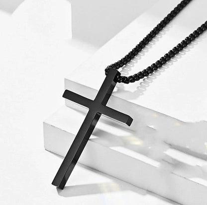 Simple stainless steel cross necklace with adjustable chain, perfect for everyday wear
