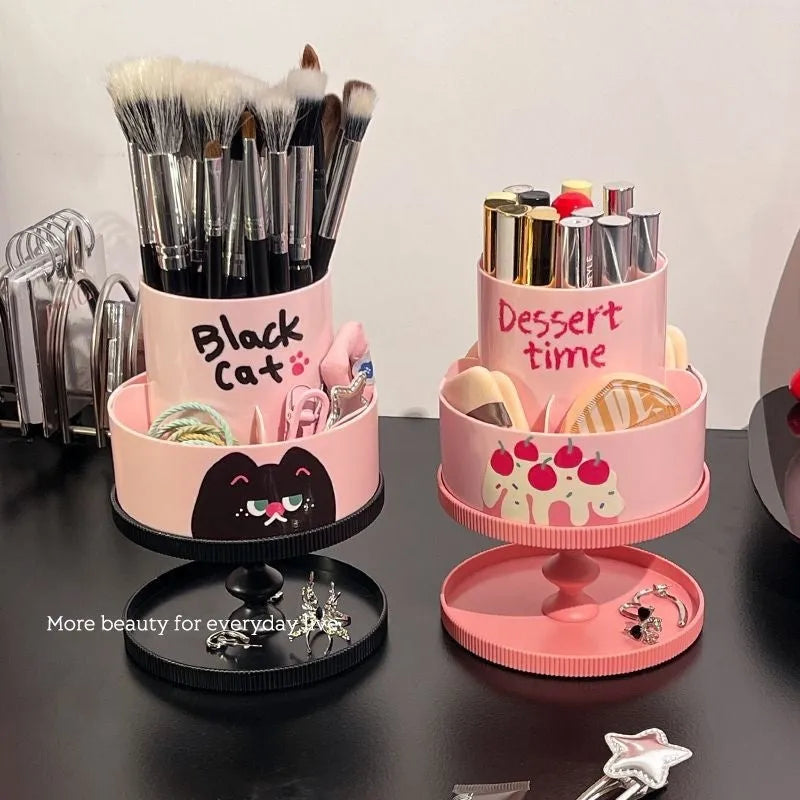 Japanese-style rotating cosmetic brush storage barrel in beige with 18-litre capacity.