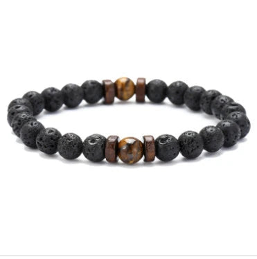Men's black volcanic stone bracelet with unique stone combinations