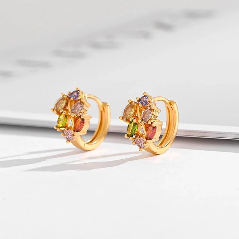 Gold-plated square crystal zircon earrings for women, versatile and elegant design