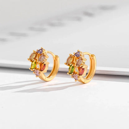 Gold-plated square crystal zircon earrings for women, versatile and elegant design