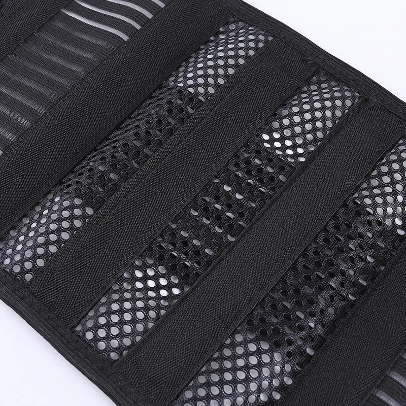 Black sports waist support with steel plate for lumbar protection during yoga, basketball, mountaineering, and fitness