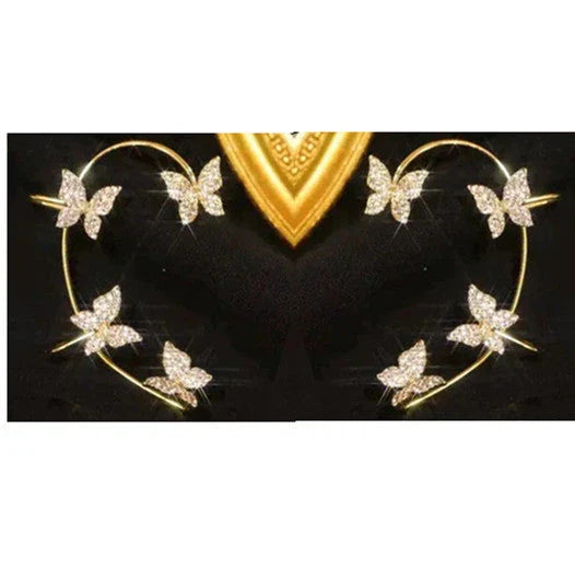 Stylish butterfly ear clips in gold and silver colors, featuring a delicate bow-tie design for fashionable women