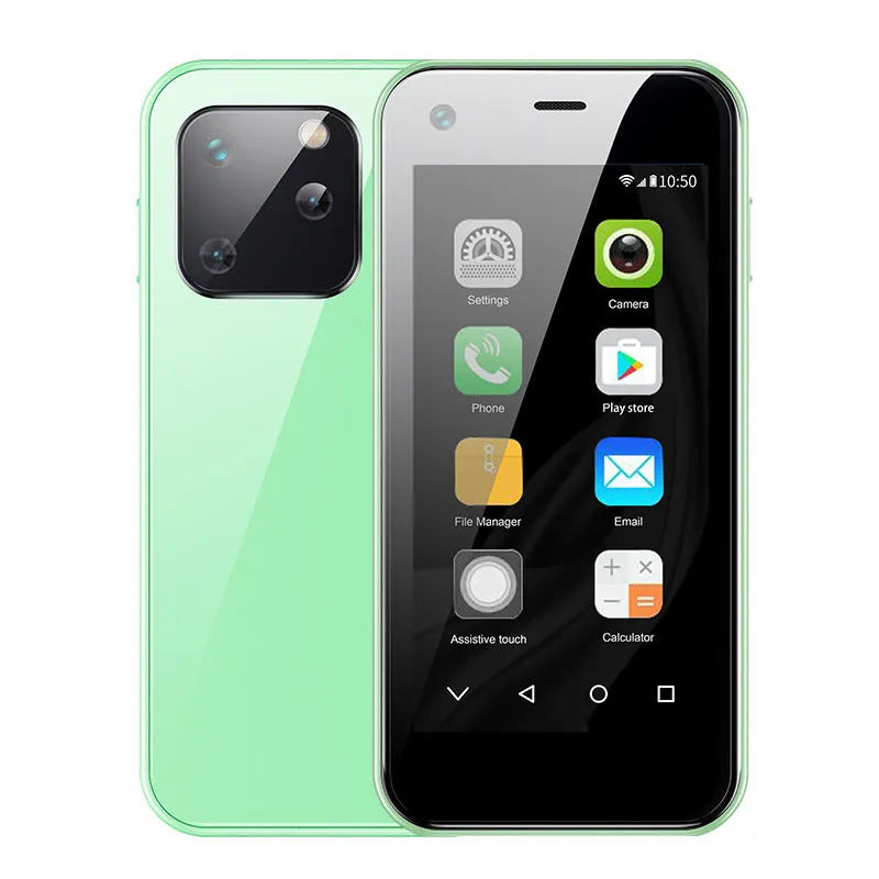 Ultra-compact Android smartphone with 2.5-inch screen shown in Phantom Night Black, Matcha Green, Girl Pink, and Pearl White.