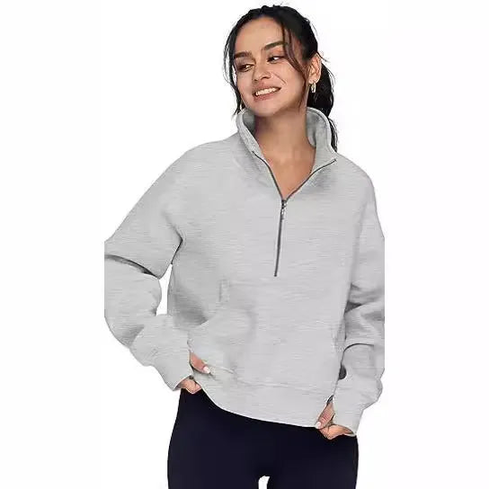 Women's loose lapel fleece-lined sweater in a solid colour with long raglan sleeves.