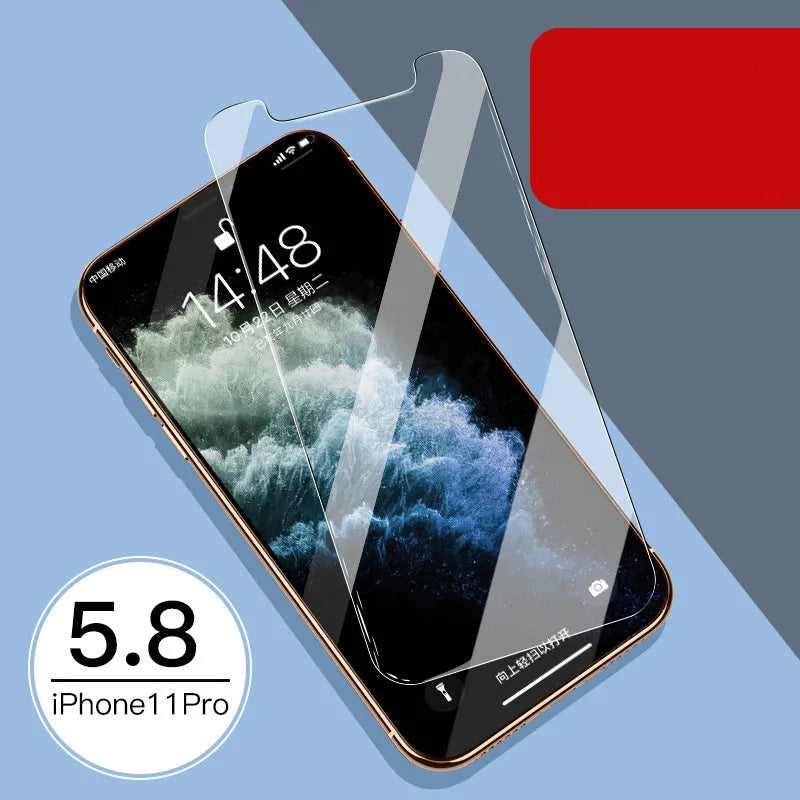 iPhone tempered glass screen protector and rear camera protector film set for 11, X, and XS models.