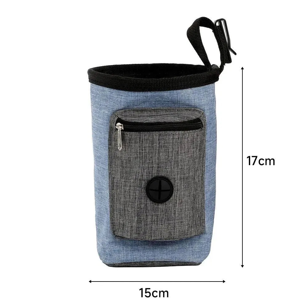 Waterproof pet training waist bag with adjustable belt and multiple pockets in blue colour