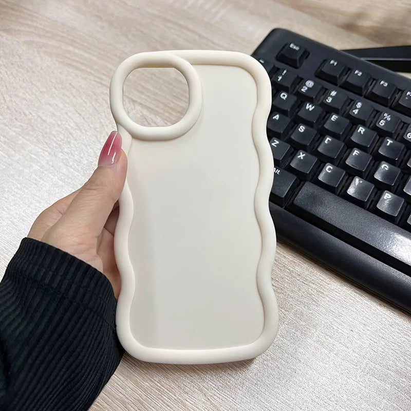Macaron Big Wave TPU phone case for iPhone 16 Pro in light pink with frosted finish and wave pattern