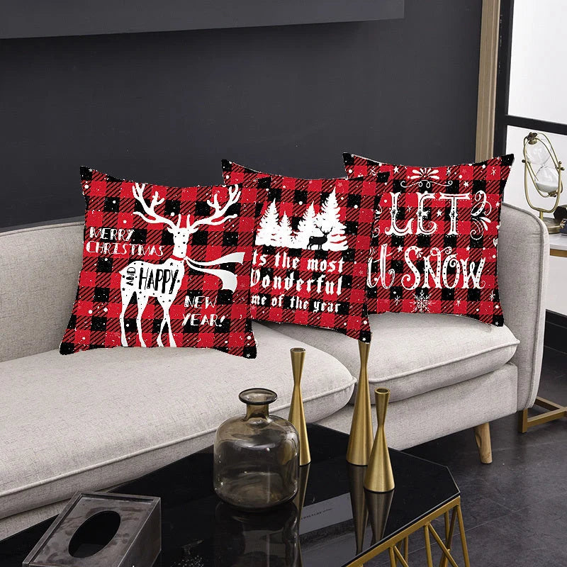 Merry Christmas cushion cover with Elk and Santa Claus design in plush material