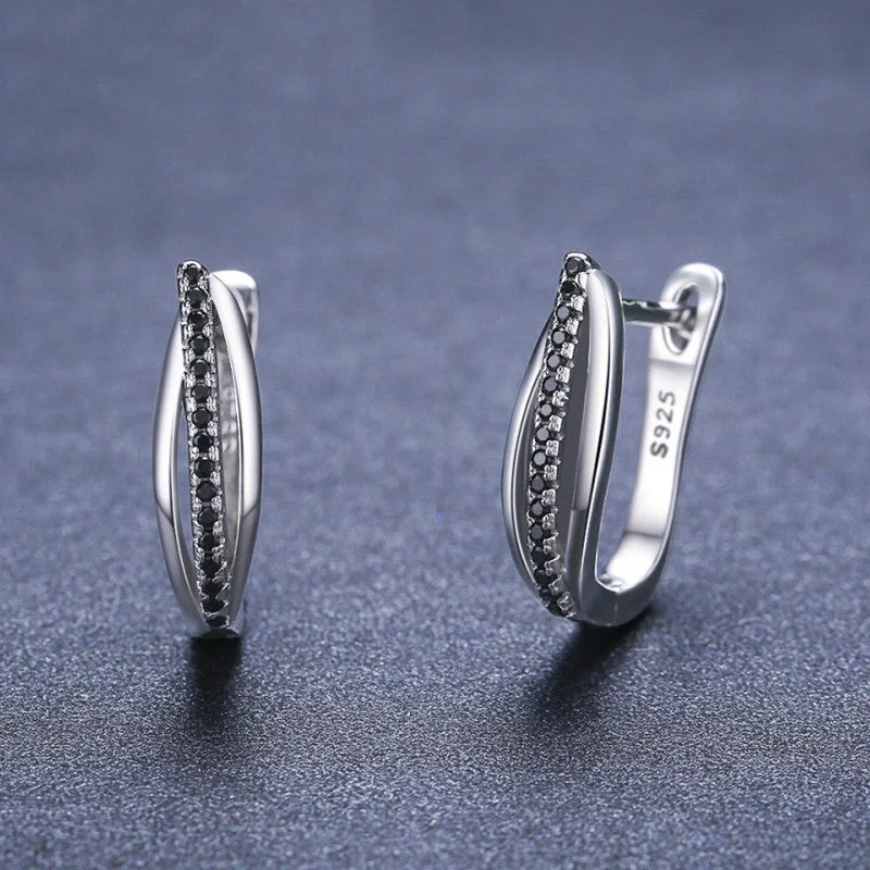 Copper Retro Hong Kong Style Black Zircon Earrings with round design