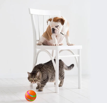 Intelligent Wicked Ball Toy for Cats with automatic rotation and USB charging in orange, yellow, and pink