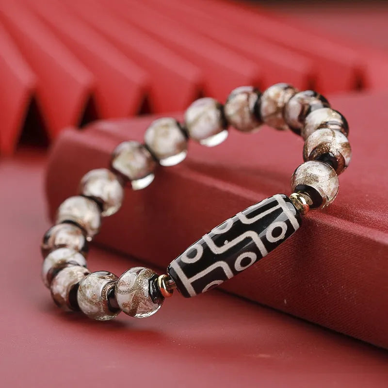 Chinese style coloured glaze bracelet with five-colour lucky beads and auspicious patterns