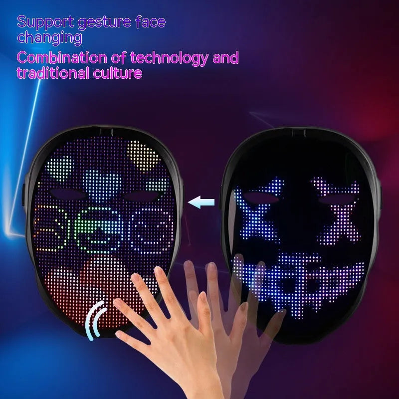 LED luminous face changing mask with colourful display and pre-cut eyeholes